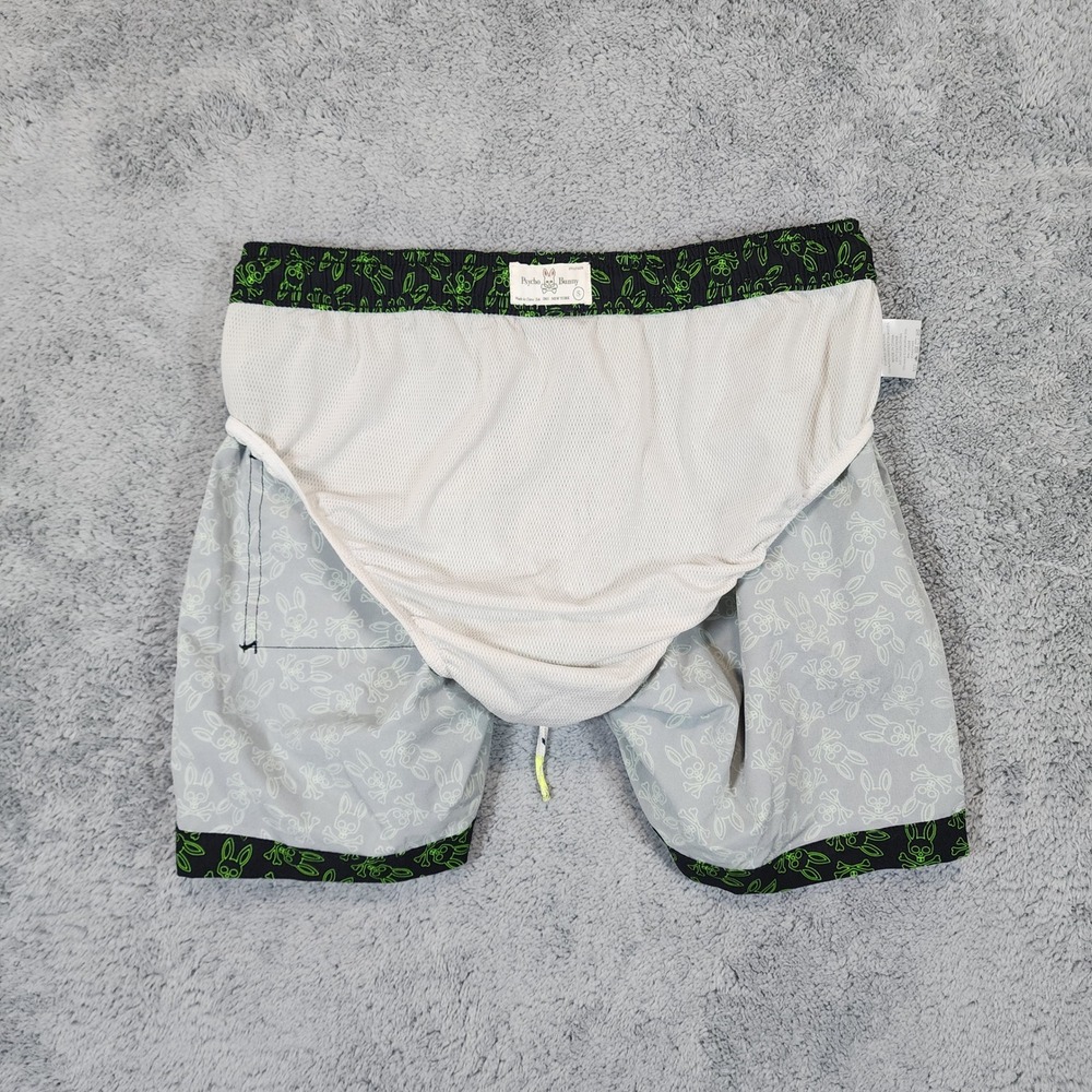 Psycho Bunny Swim Trunks Mens S Shorts Black Green Skull Bunny Logo 5" Inseam - Picture 5 of 10